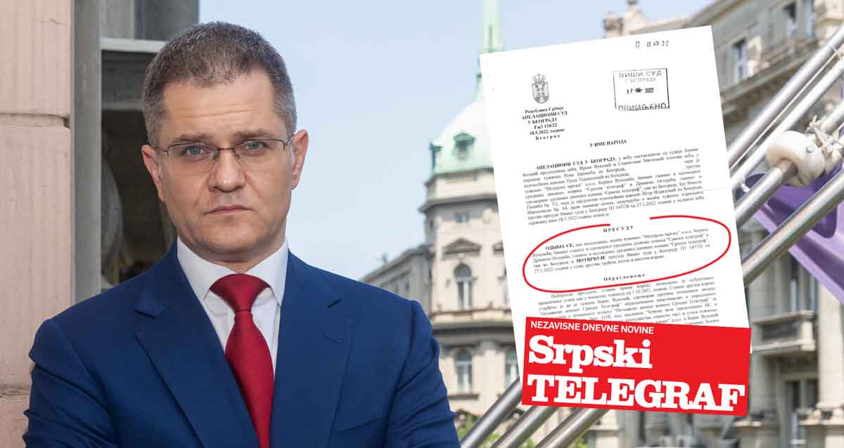 Српски телеграф правоснажно осуђен због објављивања лажи о Јеремићу
