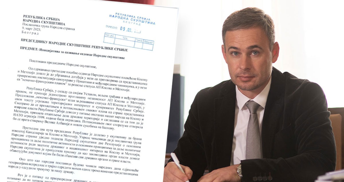 Народна странка поднела Орлићу иницијативу за ванредну седницу скупштине о Косову и Метохији